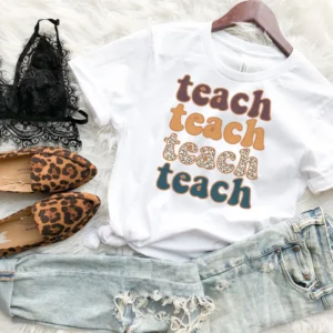 Retro Leopard Teach Shirt – Retro Teacher Shirts – Teacher Leopard Shirts – Teacher Appreciation Gift – Teacher Life Shirt