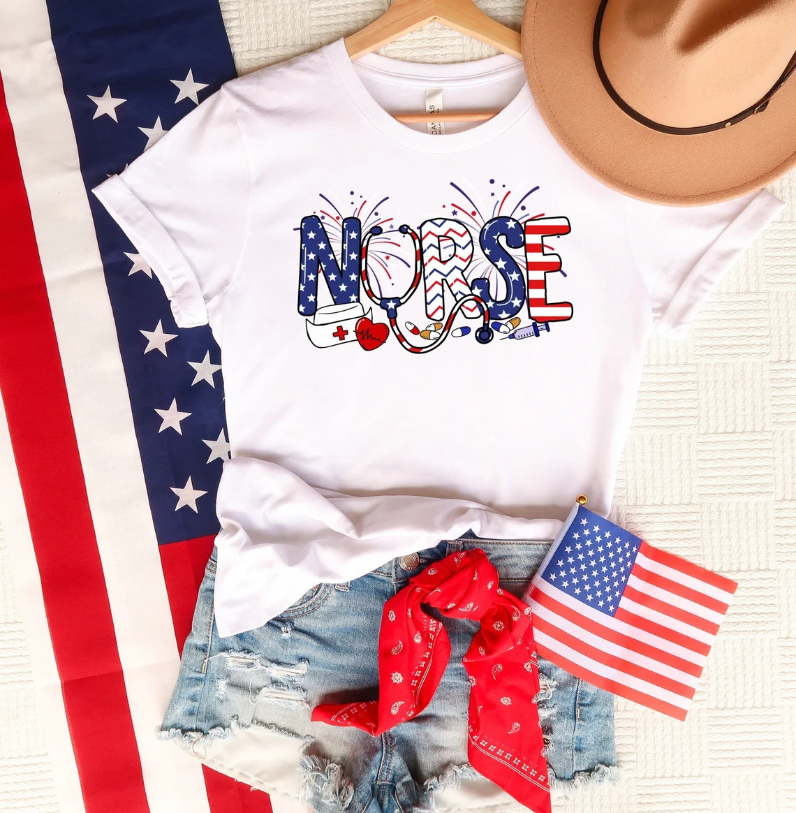 American Nurse Shirt – 4th of July Nurse Shirt – Nurse Gift – Nursing School Tee – Registered Nurse Shirt – RN Shirt – July 4th Nurse Shirt