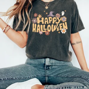 Retro Halloween Shirt – Happy Halloween Boho Shirt – Vintage Ghost Halloween Shirt – Witch Shirt – Retro Fall Shirt – Fall Shirt