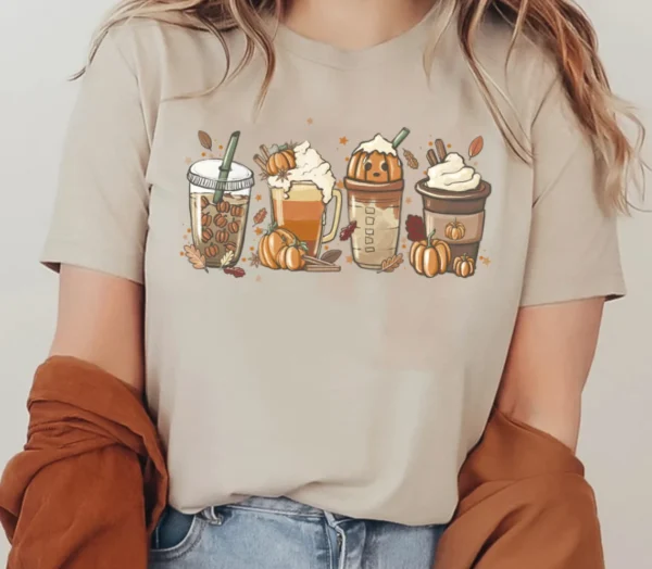 Fall Coffee Shirt – Cute Fall Sweatshirt – Coffee Lover Shirt – Halloween Pumpkin Latte Drink Cup – Pumpkin Spice Shirt – Thanksgiving Shirt