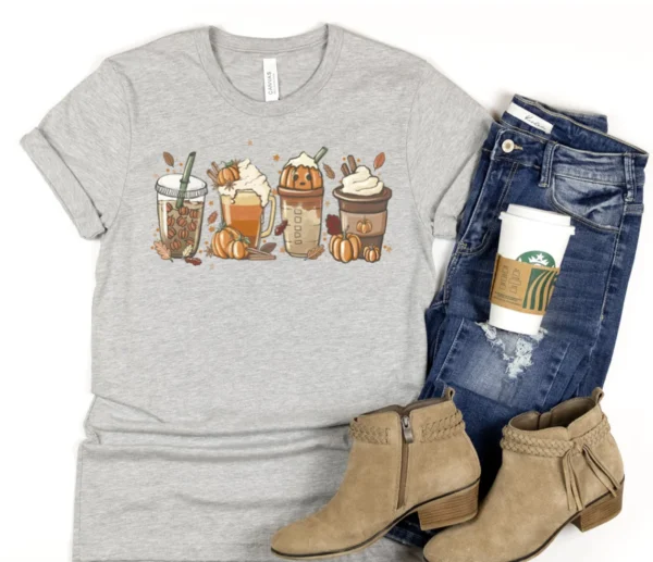 Fall Coffee Shirt – Cute Fall Sweatshirt – Coffee Lover Shirt – Halloween Pumpkin Latte Drink Cup – Pumpkin Spice Shirt – Thanksgiving Shirt