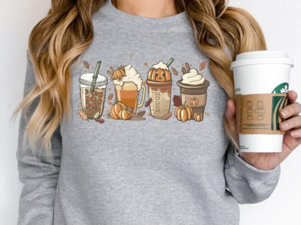 Fall Coffee Shirt – Cute Fall Sweatshirt – Coffee Lover Shirt – Halloween Pumpkin Latte Drink Cup – Pumpkin Spice Shirt – Thanksgiving Shirt