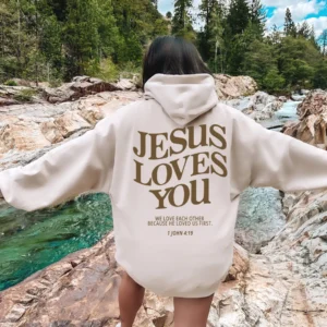 Christian Hoodie – Jesus Loves You Crewneck – God Sweatshirt – Aesthetic Hoodie – Christian Gift – Jesus Hoodie Trendy