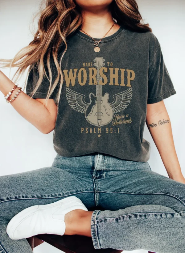 Bible Verse Shirts – Made To Worship Psalm 95 Tshirt – Faith Shirt – Christian Trendy – Christian Gift Shirts