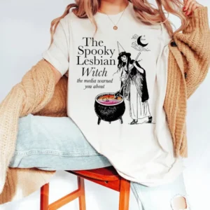 Vintage Lesbian Shirt – The Spooky Lesbian Witch The Media Warned You About Shirt – LGBTQ Pride Shirt – Queer Pride Gift