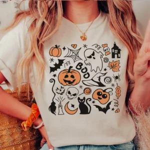 Vintage Halloween Sweatshirt – Cute Halloween Doodles Crewneck – Halloween Sweater – Halloween Shirts for Women – Halloween Crewneck Gift