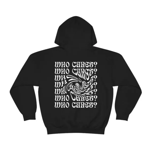 Aesthetic Sweatshirt – Who Cares Hoodie – Back Print Streetwear Crewneck – Distorted Text Sweater – Graphic Hoodies – Gift For Her Him