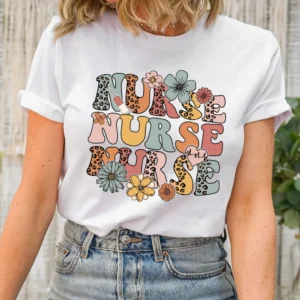 Wild Flowers Nurse T Shirt – Retro Nurse Tee – RN Shirt – Cute New Nurse Gifts – Nurse Appreciation