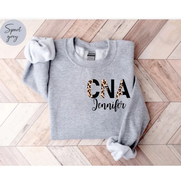 Personalized Cheetah CNA Nurse Sweatshirt, Unique Nurse Gift, Certified Nursing Assistant Shirt