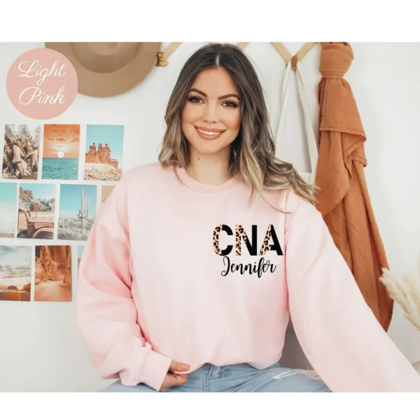 Personalized Cheetah CNA Nurse Sweatshirt, Unique Nurse Gift, Certified Nursing Assistant Shirt