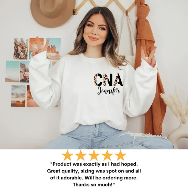 Personalized Cheetah CNA Nurse Sweatshirt, Unique Nurse Gift, Certified Nursing Assistant Shirt