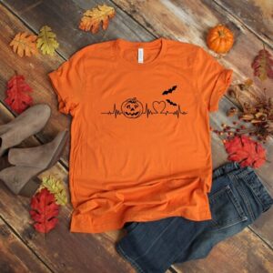 Halloween Pumpkin Heartbeat Shirt – Halloween Gift – Funny Fall Gift