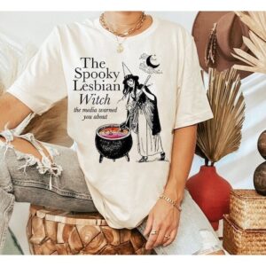 Vintage Lesbian Shirt – The Spooky Lesbian Witch The Media Warned You About Shirt – LGBTQ Pride Shirt – Queer Pride Gift