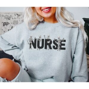 Skeleton Nurse Shirt – Registered Nurse Halloween Crewneck Sweatshirt