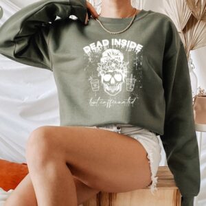 Coffee Lover Gift – Dead Inside But Caffeinated Unisex Shirt – Mom Skull Coffee Shirt