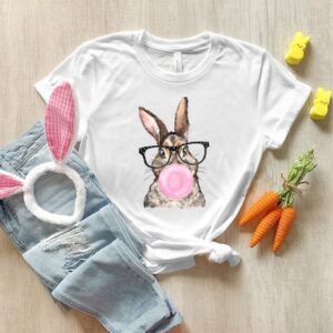 Bunny Lover Shirt – Bunny With Leopard Glasses Shirt – Easter Shirts for Women