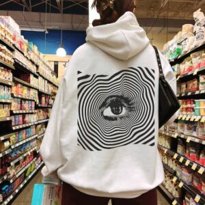 Aesthetic Sweatshirt – Hypnotic Eye Hoodie – Streetwear Style with Graphic on Back – Trendy Back Print Sweater – Graphic Hoodies – Gift For Her