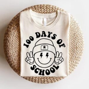 Funny Teacher Shirt – Happy 100 Days of School – Retro Smiley Face