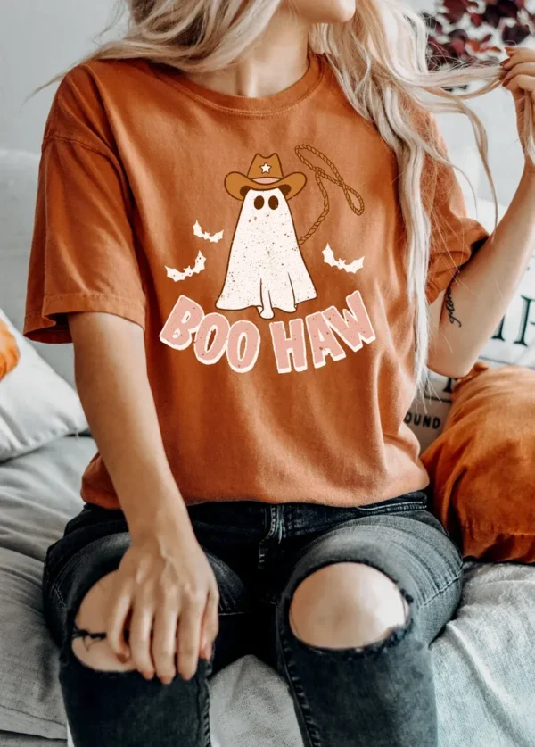 Retro Halloween – Boo Haw Western Shirt – Vintage Ghost Halloween Shirt – Retro Ghost Shirt – Halloween Western Shirt – Spooky Season Gift