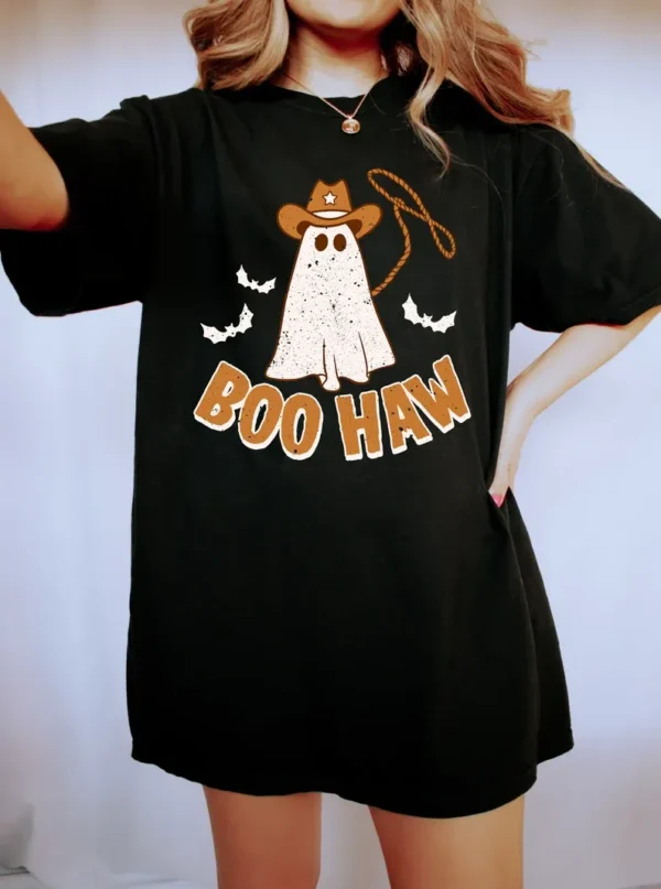 Retro Halloween – Boo Haw Western Shirt – Vintage Ghost Halloween Shirt – Retro Ghost Shirt – Halloween Western Shirt – Spooky Season Gift