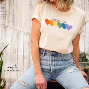 Proud Ally Shirt – Rainbow Hearts – LGBTQ Shirts –  Equality Shirt – Gay Pride Shirt Gift