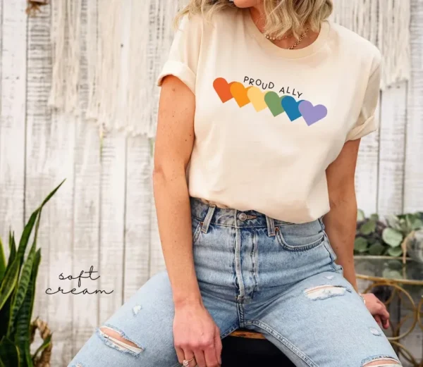 Proud Ally Shirt – Rainbow Hearts – LGBTQ Shirts –  Equality Shirt – Gay Pride Shirt Gift