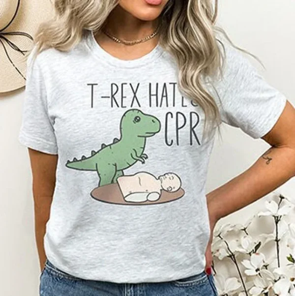 Funny Nurse Shirt, T-Rex Hates CPR Tee, ICU Critical Care Nurse Gift